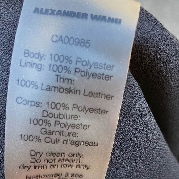 T Alexander Wang Leather Trimmed Crepe Melange Trapeze Raw Cut Swing Dress, Sz 0 - Picture 6 of 12